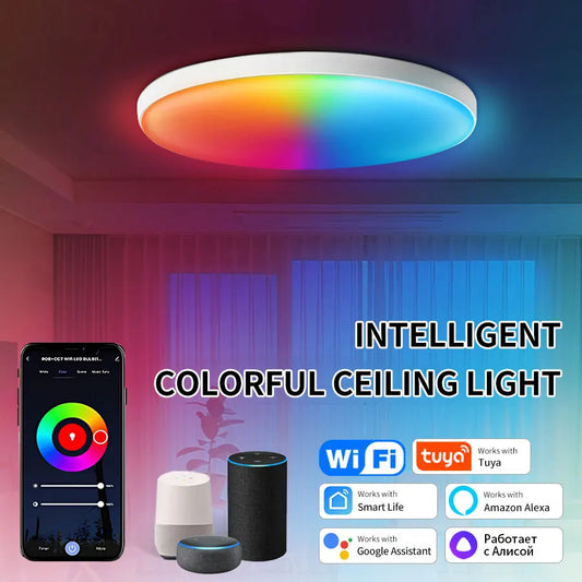 Tuya Smart WiFi Ceiling Light – 24W RGB Circular Ambient Lamp (220V) with App & Voice Control