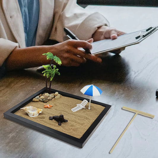 Japanese Zen Sand Garden – Mini Desktop Ornament Kit for Office or Home Décor