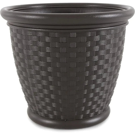 18-Inch Plastic Wicker Garden Planters – Decorative Planting Pots (4 Pack)