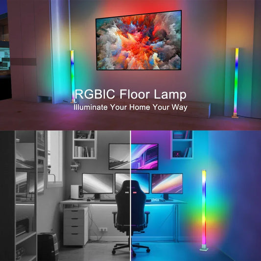 Tuya WiFi RGBIC Corner Floor Lamp – 108CM Smart Dimmable LED Mood Light for Bedroom & Nordic Home Decor