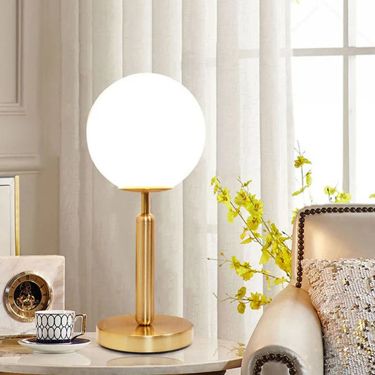 OUDELADI Brass Glass Ball Table Lamp – Luxury Night Light for Living Room, Bedroom & Office