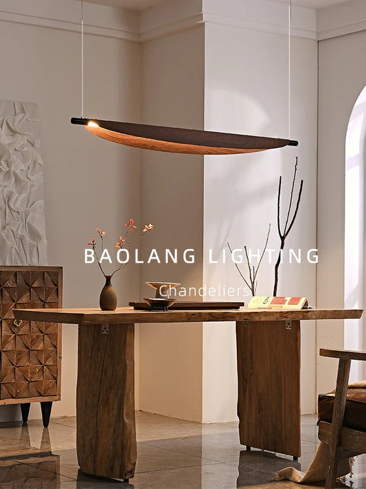 Japanese Wabi-Sabi Chandelier – Long Strip Pendant Light for Restaurants, Tea Rooms & Offices