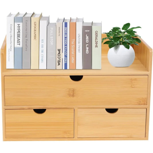 Bamboo Desk Organizer with 3 Drawers – Compact Tabletop Storage for Office, Vanity, or Nightstand Use
