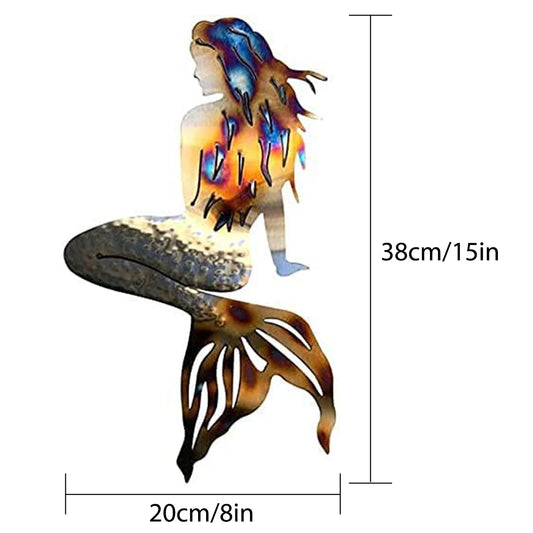 3D Mermaid Metal Art Wall Decor – Handmade Wrought Iron Hanging Sculpture for Home & Garden
