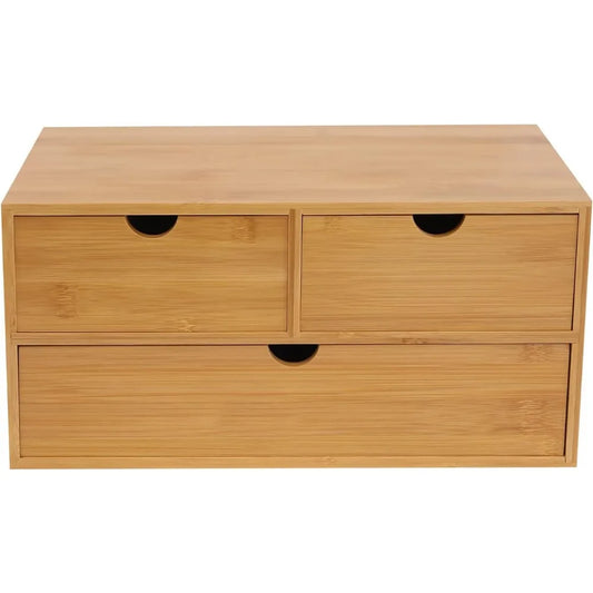 Bamboo Desk Organizer – Wooden Letter Tray with Drawers & Mini Shelf for Office Utensils and Storage