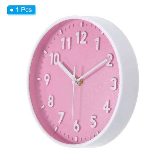 8" Wall Clock – Silent Non-Ticking Round Quartz Clock with 3D Numbers, Battery Operated for Office or Bedroom (Pink)
