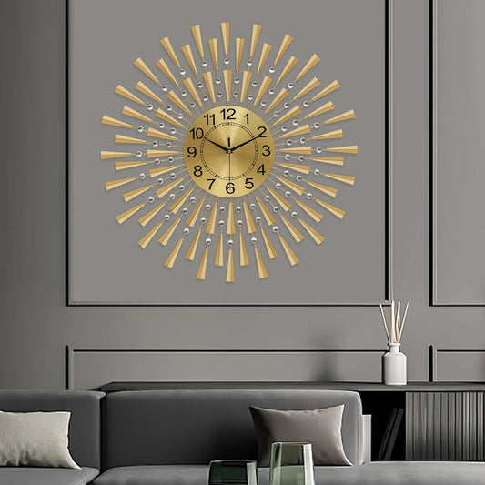 Large Modern Gold Wall Clock – Silent, Battery-Operated Non-Ticking Clock for Living Room, Bedroom, Kitchen & Office Décor
