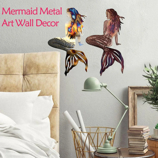 3D Mermaid Metal Art Wall Decor – Handmade Wrought Iron Hanging Sculpture for Home & Garden