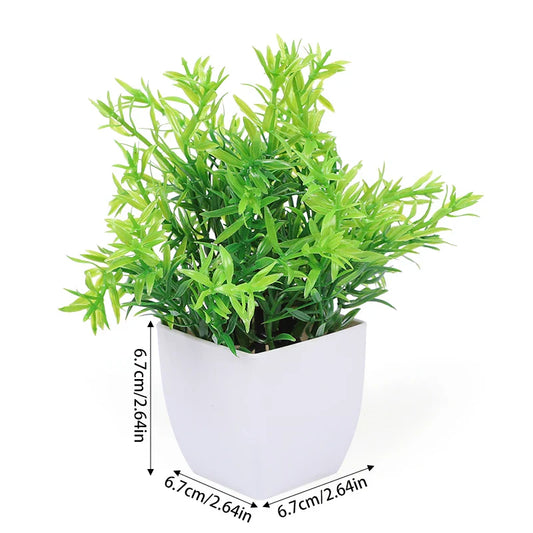 Mini Green Artificial Eucalyptus Bonsai – Faux Potted Plant for Home & Office Décor