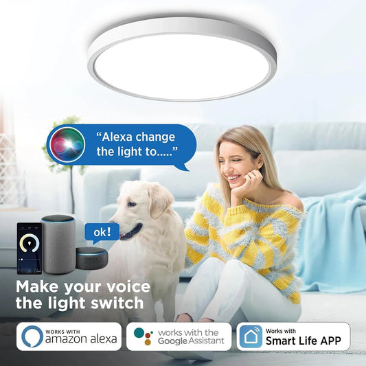 Smart LED Ceiling Light – Flush Mount WiFi Light Fixture Compatible with Alexa & Google