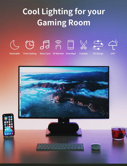 Smart APP LED Strip Lights – SMD 5050 RGB with Remote Control for TV Backlight & Room Decor