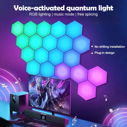 RGB Hexagonal Quantum Lamp – Smart LED Wall Light Panels with APP & Remote Control for DIY Gaming Room Decor