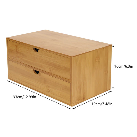 2/4-Drawer Mini Bamboo Desk Organizer – Tabletop Storage Box for Office, Home, Toiletries & Supplies