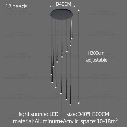 Minimalist Modern LED Chandelier – Designer Pendant Lighting for Duplex Living Rooms, Dining Areas & Staircases