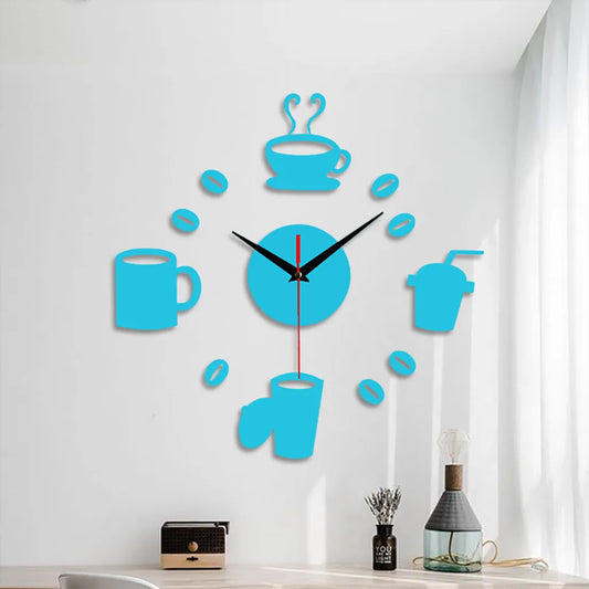 3D Mirror Wall Clock – Modern Silent Acrylic DIY Wall Art with Coffee Cup Design