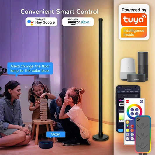 LED Smart Corner Floor Lamp – Tuya WiFi & Bluetooth RGB Ambient Light with Alexa & Google Assistant