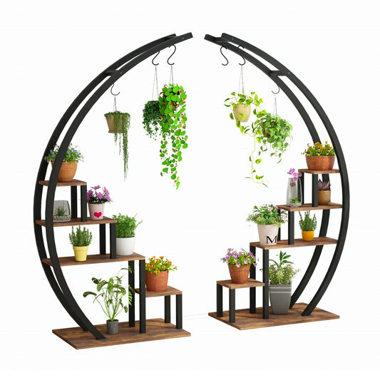 2-Pack Metal Plant Stand – Tall Indoor/Outdoor Flower Display Shelf with Plant Hanger for Garden & Balcony