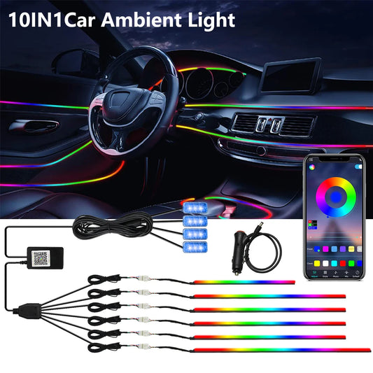 Symphony 10‑in‑1 Car Ambient Light – Colorful LED Neon Interior Rainbow Strip with Acrylic Light Guide