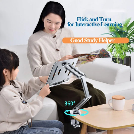 Oatsbasf 360° Rotatable Laptop Stand – Clamp-On Adjustable Tablet & Book Holder for Desktop, Bed, or Sofa Use