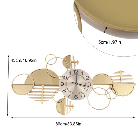 Large Golden Modern Minimalist Metal Wall Clock – Silent Luxury Wall Watch for Family Living Room Decoration