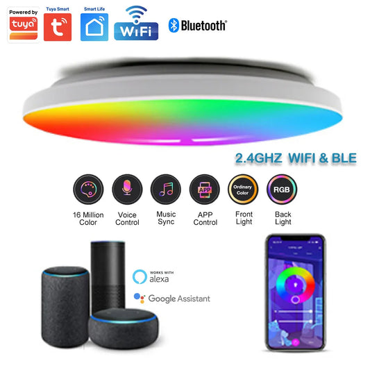 Smart Tuya WiFi LED Round Ceiling Light – RGBCW Dimmable Ambient Lamp with Bluetooth & 2.4G APP Control