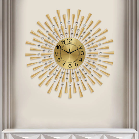 Large Modern Gold Wall Clock – Silent, Battery-Operated Non-Ticking Clock for Living Room, Bedroom, Kitchen & Office Décor