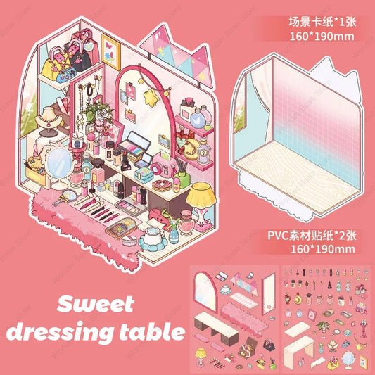3D DIY Plus Size Corner Desk Miniature Scene Stickers – Stacked Landscape Cabin Stickers for Kids, Students & Creative Gifting