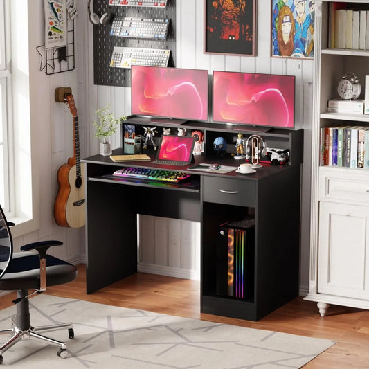 43" Computer Desk with Drawers, Hutch & Storage Shelves – Modern Office Writing Desk with Desktop Organizer for Study