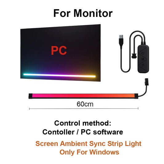 Gaming Monitor Light Strip – RGB Color Sync Backlight with Smart Ambient Control for TV & PC Setup