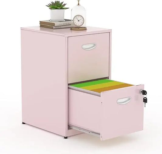 2-Drawer File Cabinet with Lock – White Metal Filing Cabinet for Home Office