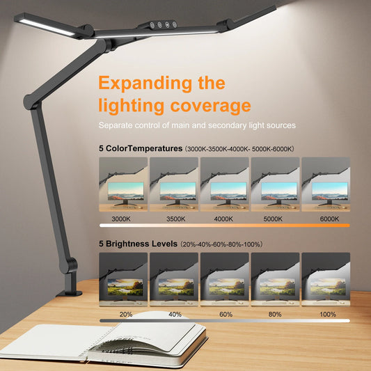 LED Desk Lamp with Clamp – 24W Ultra Bright Architect Lamp with Auto Dimming & Atmosphere Lighting