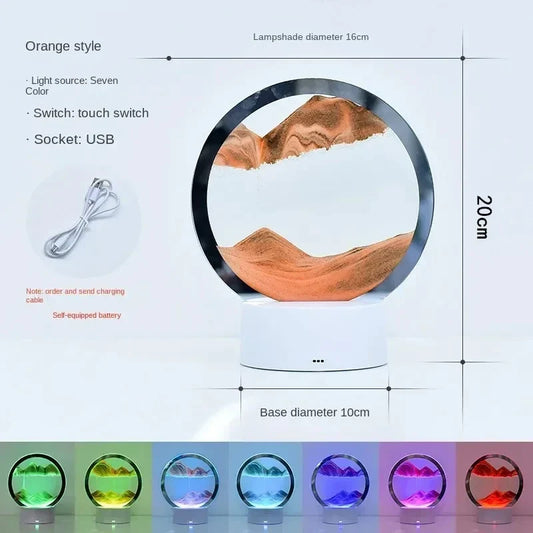 Sandscape Moving Sand Art LED Table Lamp – 7-Color Quicksand 3D Hourglass Night Light for Home & Office