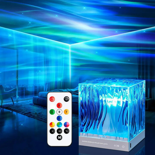 Dynamic Aurora Northern Lights Projector – 17-Color Water Ripple Flame Crystal Lamp for Bedroom, Living Room & Study