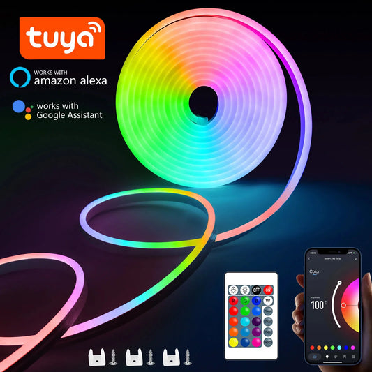 RGB Neon LED Strip – 1/2/3/5M IP65 Waterproof Flexible Light with USB &amp; Tuya App Control