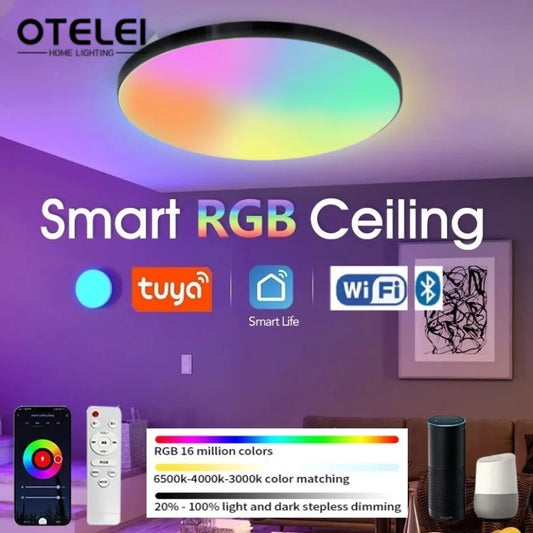Tuya WiFi Smart Ceiling Light – 38cm Round RGB Ambient Lamp with App, Remote & Voice Control