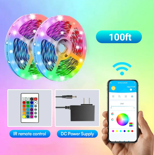 Intelligent WiFi LED Light Belt – 100ft/200ft RGB Strip with APP & Remote Control, Built-in Mic