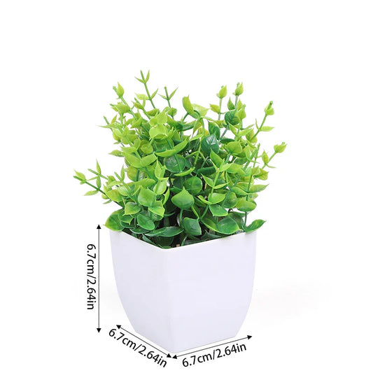 Mini Green Artificial Eucalyptus Bonsai – Faux Potted Plant for Home & Office Décor