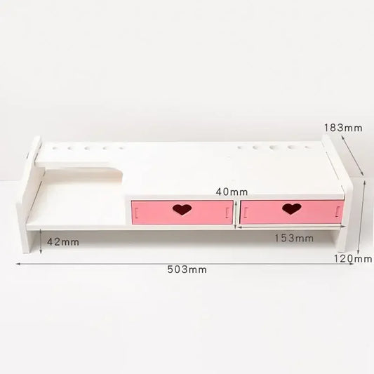 2-Drawer Desktop Monitor Stand – Wooden Computer & Laptop Riser with Storage Rack for Office Organization
