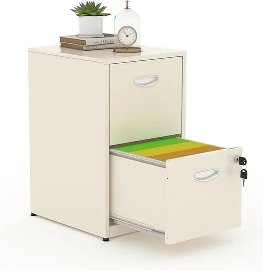 2-Drawer File Cabinet with Lock – White Metal Filing Cabinet for Home Office
