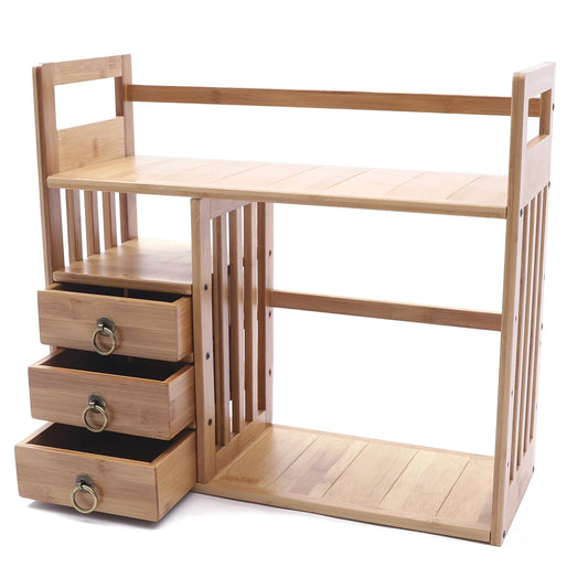 Desktop Storage Shelf with 3 Drawers – Sturdy Desk Organizer with Guardrail & Smooth Edge Design for Living Room or Office