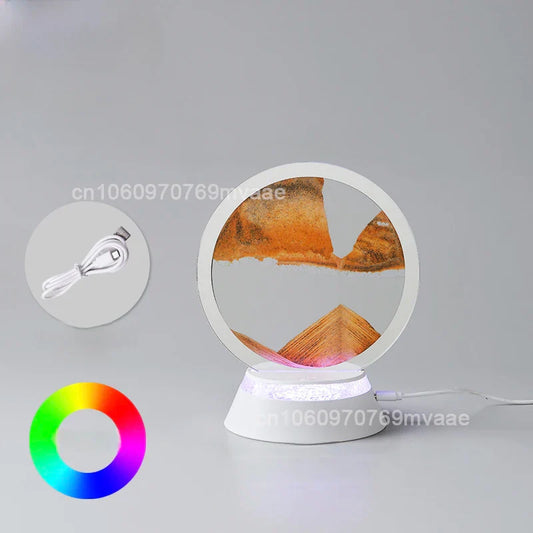 Sandscape Moving Sand Art LED Table Lamp – 7-Color Quicksand 3D Hourglass Night Light for Home & Office