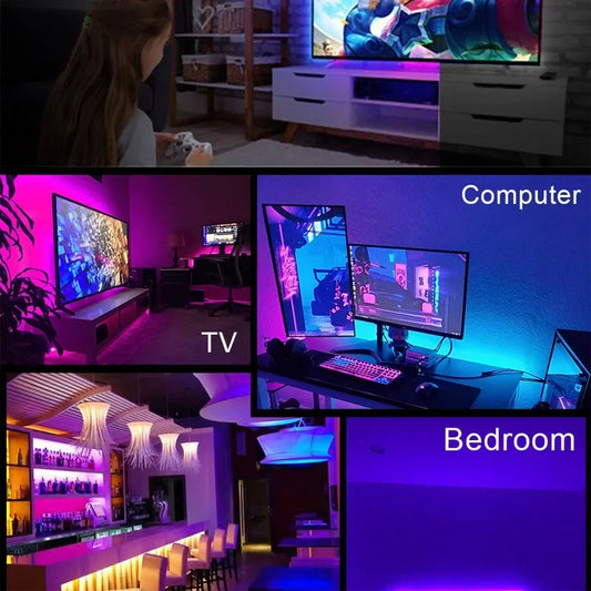 5M LED Strip Light – 5050 RGB Color Changing USB Strip with 24-Key Remote for Gaming Rooms & TV Backlight